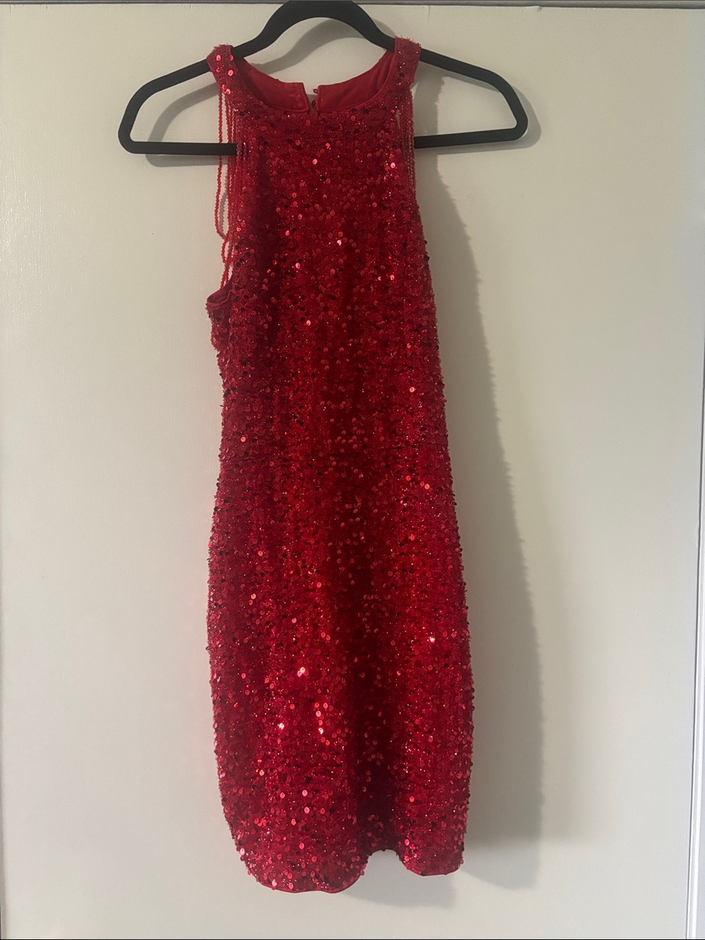 Red Sequin Sleeveless Sheath Dress